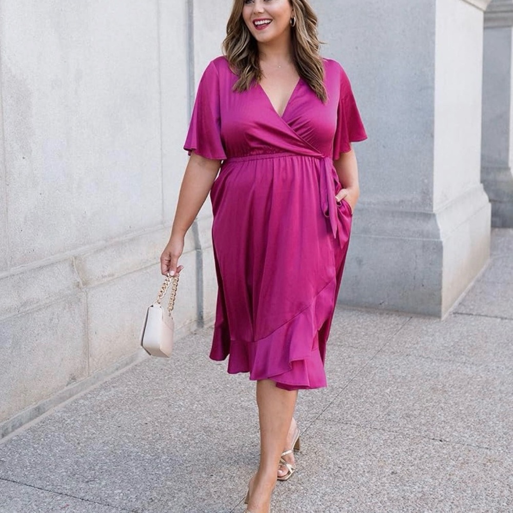 Caralyn Mirand The Drop orchid faux wrap Midi Wrap Dress NWT